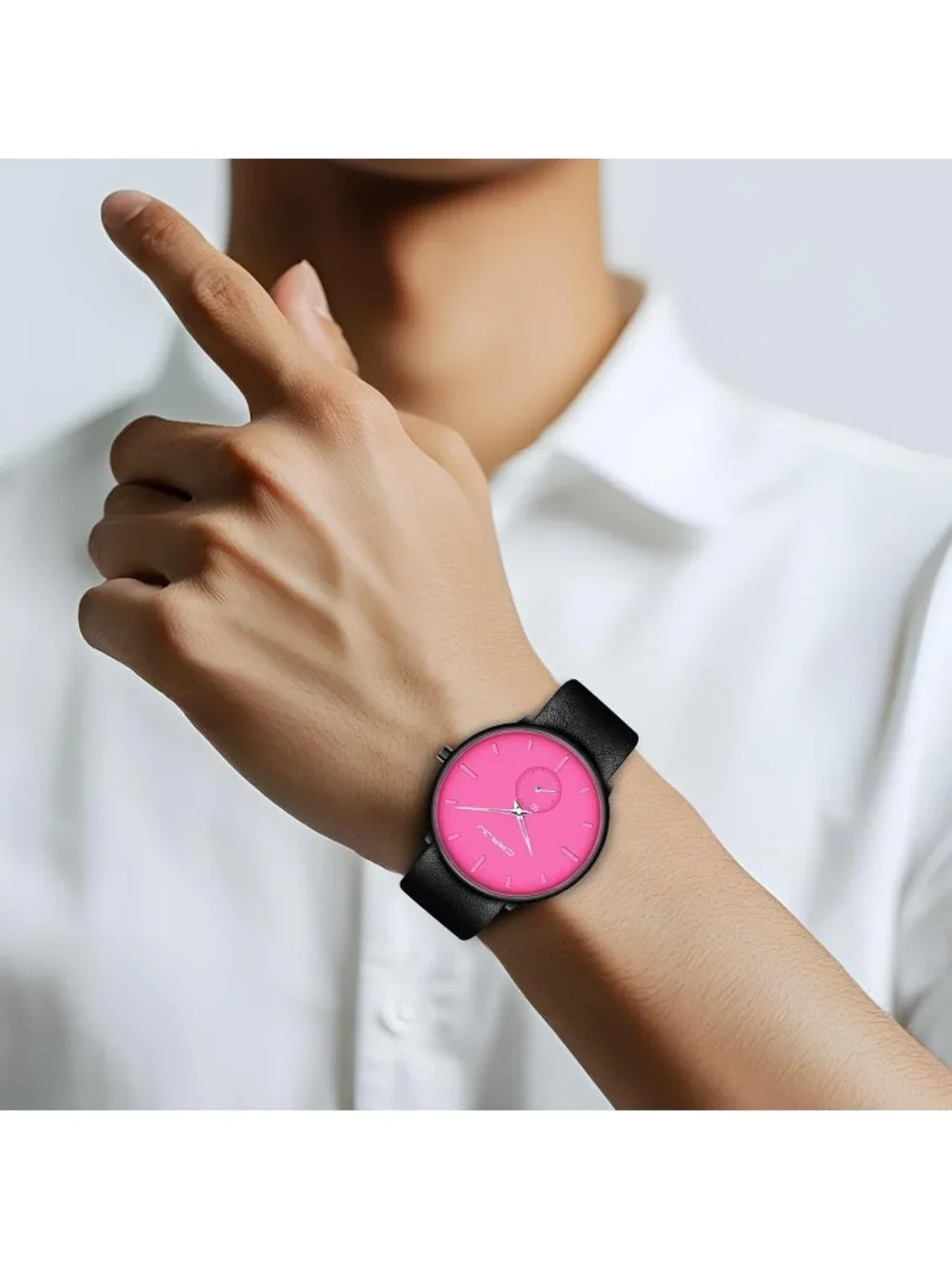Unisex Pink Ultra-Thin Minimalist Waterproof Fashion Leather Band Wrist Watch